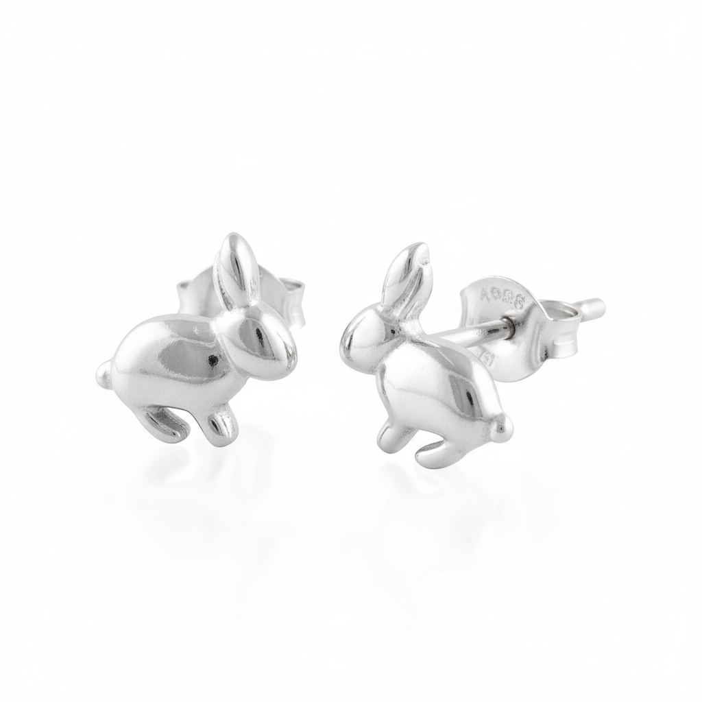 Sterling Silver Girls Small Bunny Rabbit Stud Earrings | SilverCloseOut