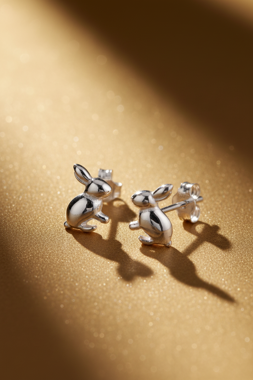 Sterling Silver Girls Small Bunny Rabbit Stud Earrings | SilverCloseOut