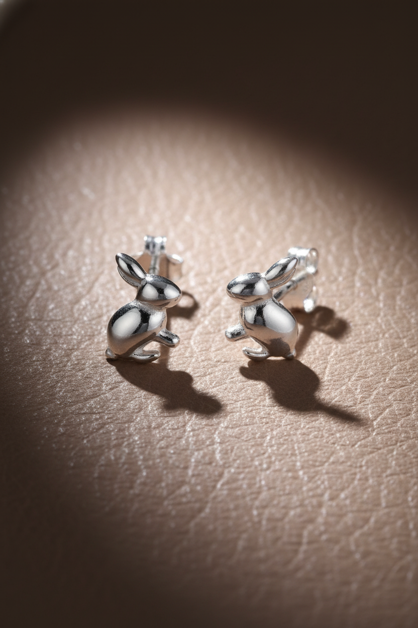 Sterling Silver Girls Small Bunny Rabbit Stud Earrings | SilverCloseOut