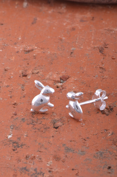 Sterling Silver Girls Small Bunny Rabbit Stud Earrings