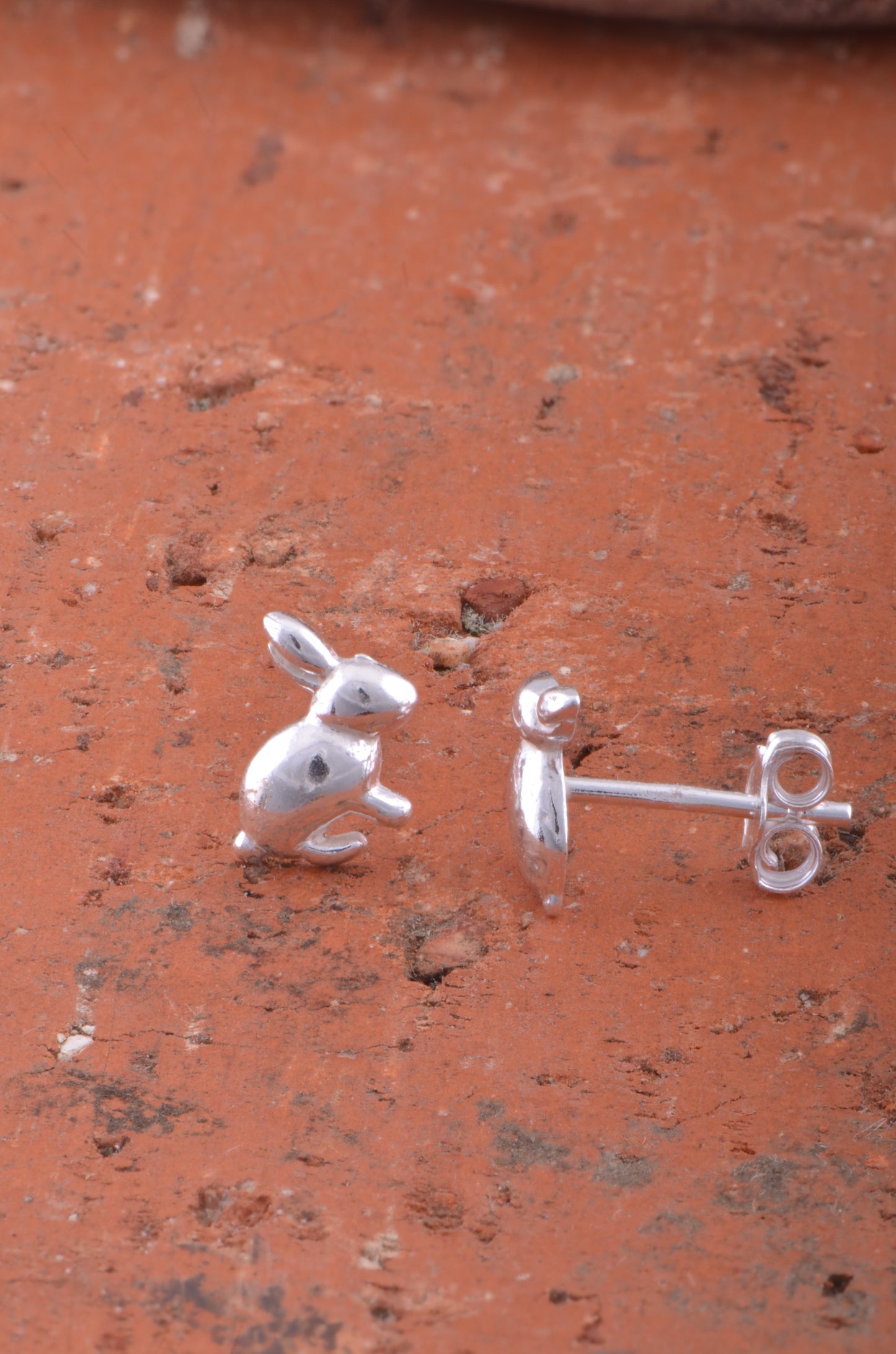 Sterling Silver Girls Small Bunny Rabbit Stud Earrings