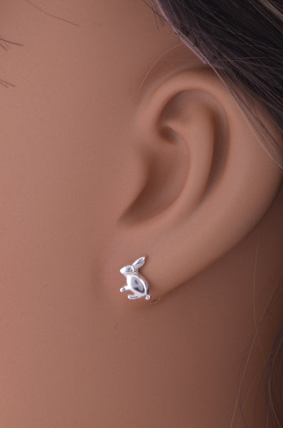 Sterling Silver Girls Small Bunny Rabbit Stud Earrings