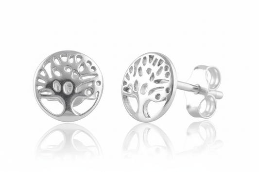 Sterling Silver Girls Small Round Celtic Tree of Life Stud Earrings, 8mm