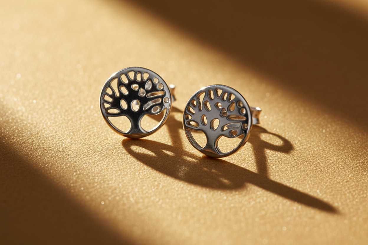 Sterling Silver Girls Small Round Celtic Tree of Life Stud Earrings, 8mm