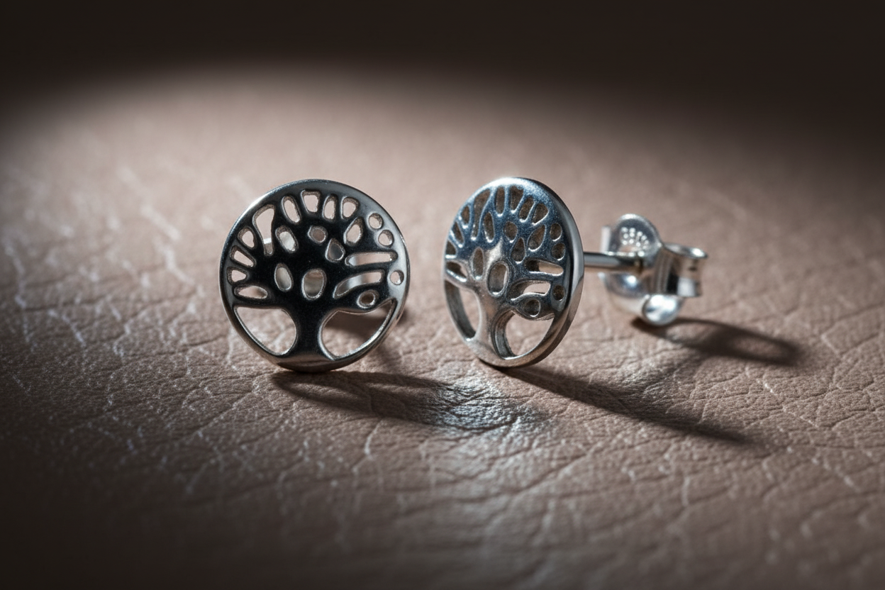 Sterling Silver Girls Small Round Celtic Tree of Life Stud Earrings, 8mm