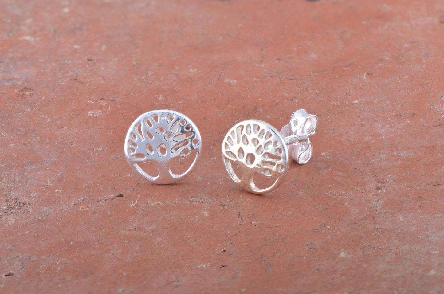 Sterling Silver Girls Small Round Celtic Tree of Life Stud Earrings - 8mm