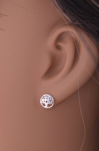 Sterling Silver Girls Small Round Celtic Tree of Life Stud Earrings - 8mm