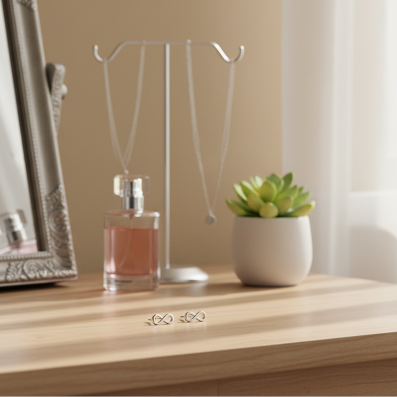 Sterling Silver Unisex Dainty Infinity Stud Earrings