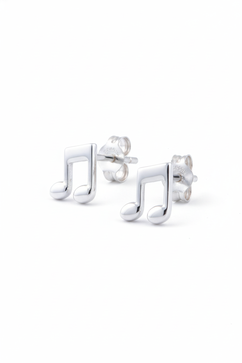 Sterling Silver Music Note Stud Earrings, 6mm | SilverCloseOut