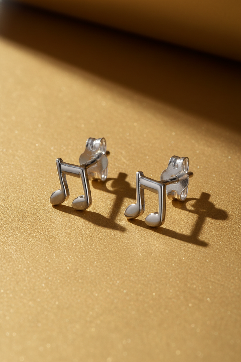 Sterling Silver Music Note Stud Earrings, 6mm | SilverCloseOut
