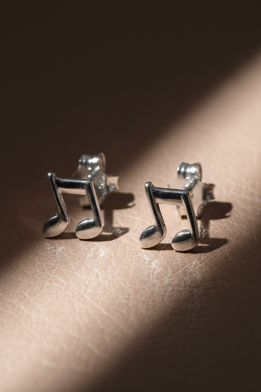 Sterling Silver Music Note Stud Earrings, 6mm | SilverCloseOut
