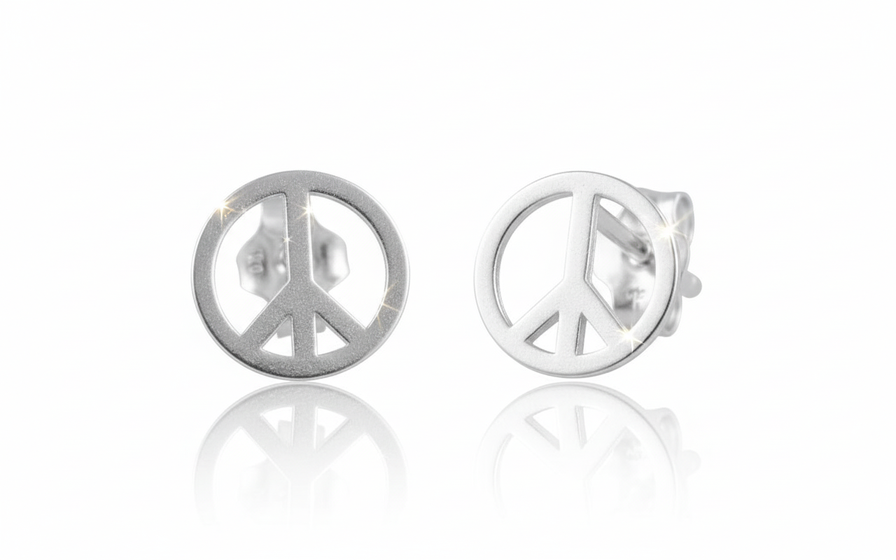 Sterling Silver Girls Hipster Medium Peace Sign Stud Earrings | SilverCloseOut
