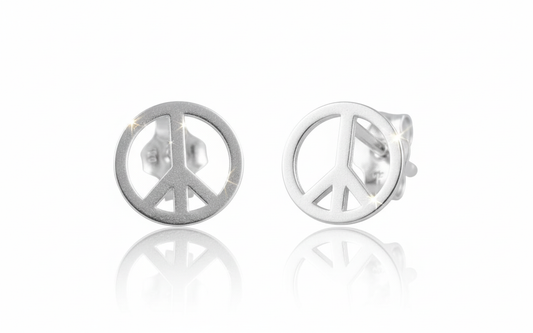 Sterling Silver Girls Hipster Medium Peace Sign Stud Earrings | SilverCloseOut
