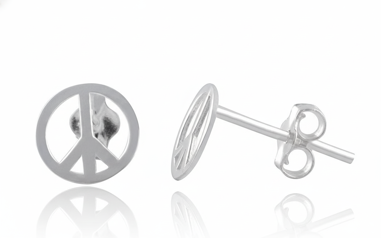 Sterling Silver Girls Hipster Medium Peace Sign Stud Earrings | SilverCloseOut