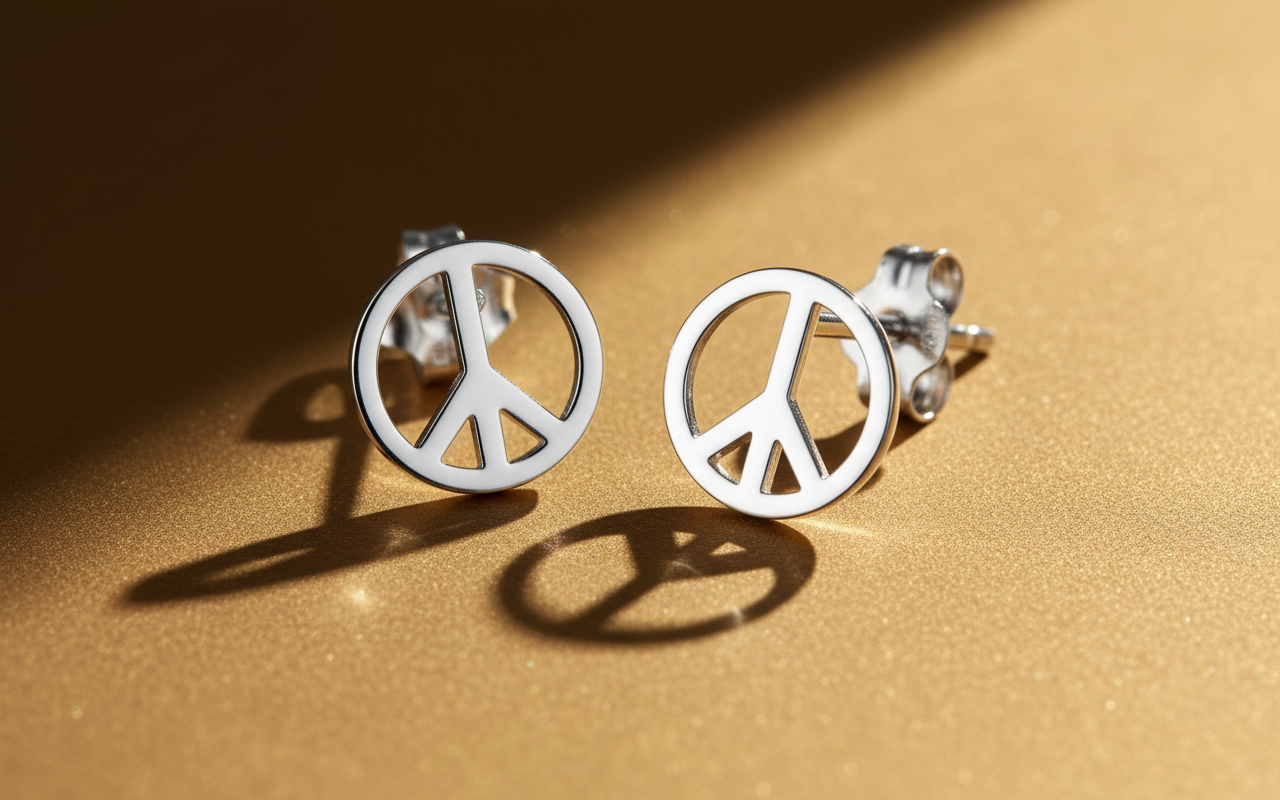 Sterling Silver Girls Hipster Medium Peace Sign Stud Earrings | SilverCloseOut