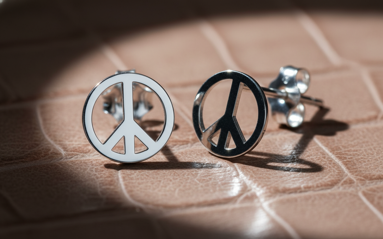 Sterling Silver Girls Hipster Medium Peace Sign Stud Earrings | SilverCloseOut