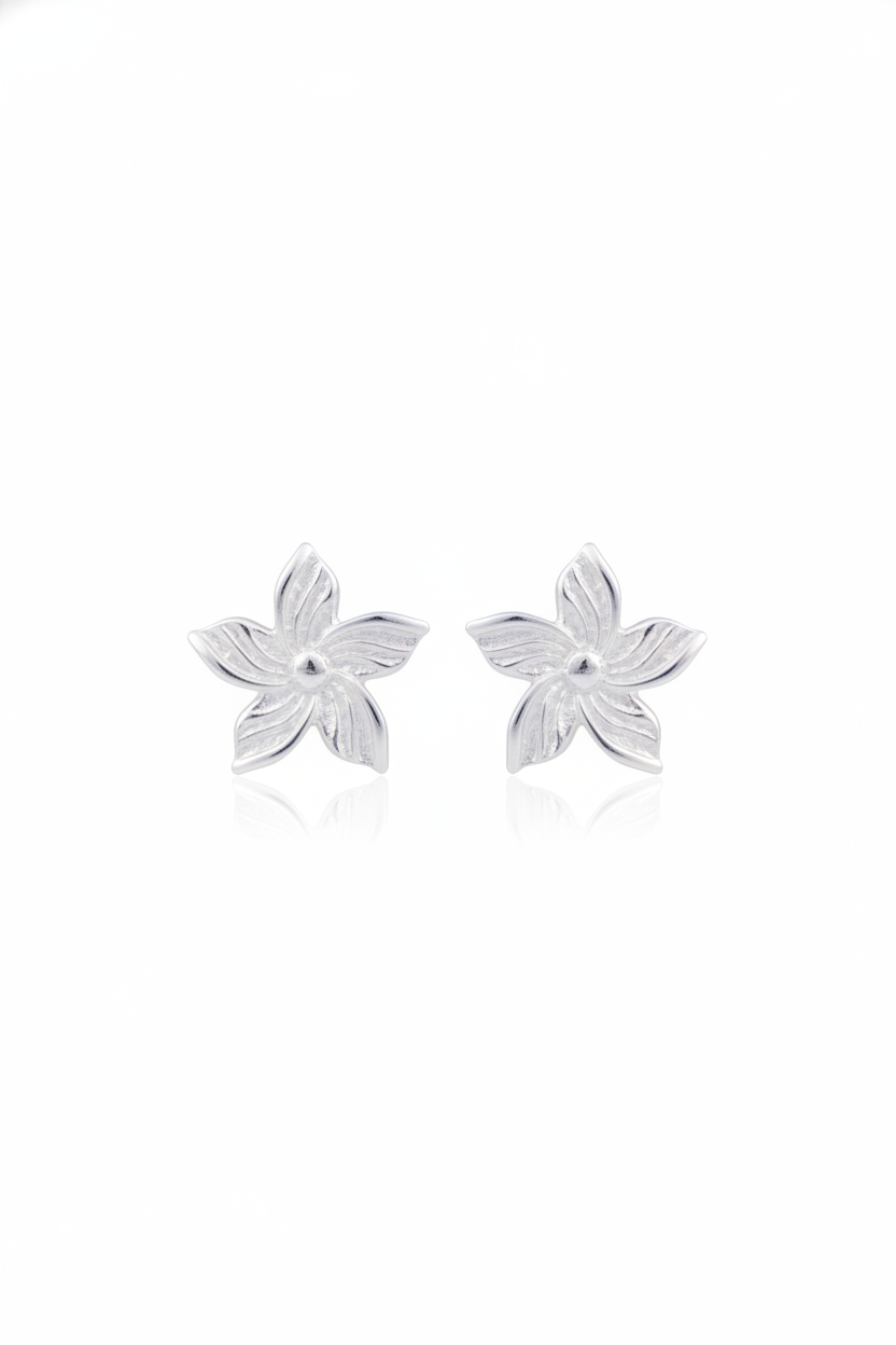 Sterling Silver Girls Small Hawaiian Plumeria Flower Stud Earrings