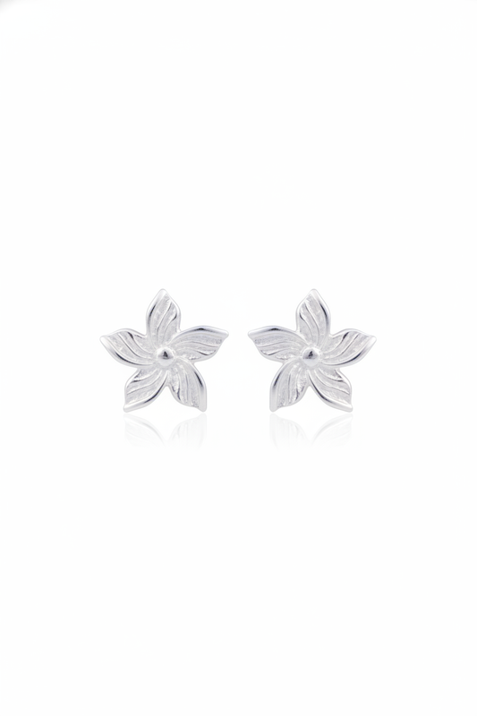 Sterling Silver Girls Small Hawaiian Plumeria Flower Stud Earrings
