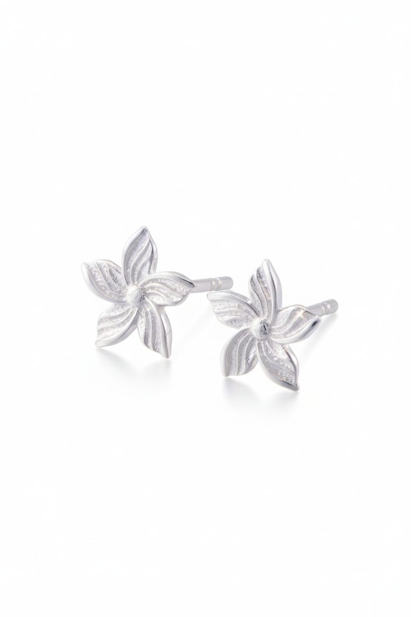 Sterling Silver Girls Small Hawaiian Plumeria Flower Stud Earrings