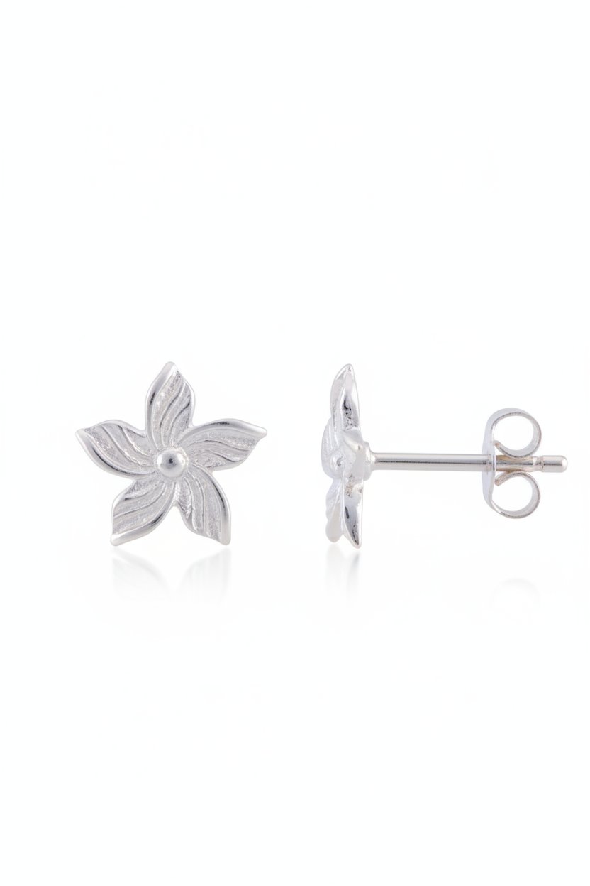 Sterling Silver Girls Small Hawaiian Plumeria Flower Stud Earrings