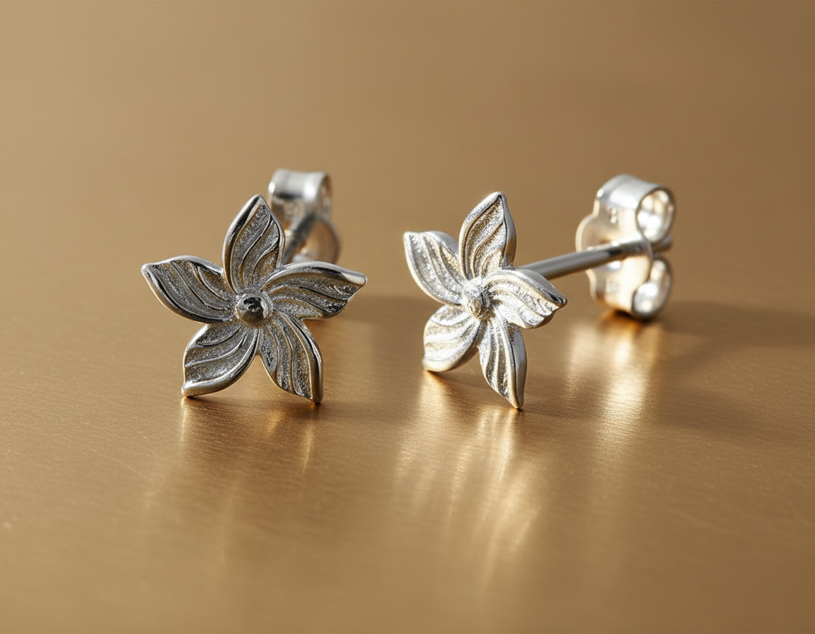 Sterling Silver Girls Small Hawaiian Plumeria Flower Stud Earrings