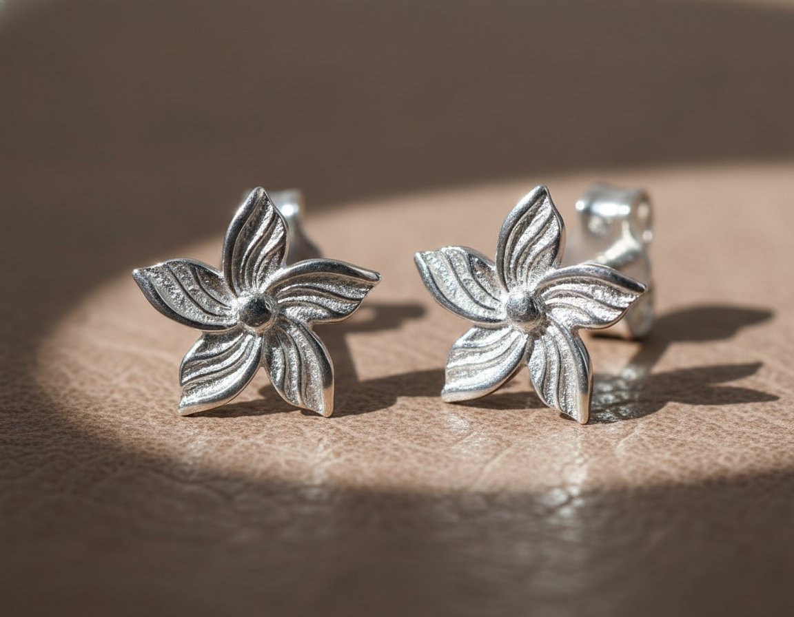 Sterling Silver Girls Small Hawaiian Plumeria Flower Stud Earrings