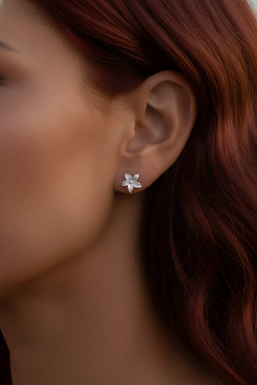 Sterling Silver Girls Small Hawaiian Plumeria Flower Stud Earrings