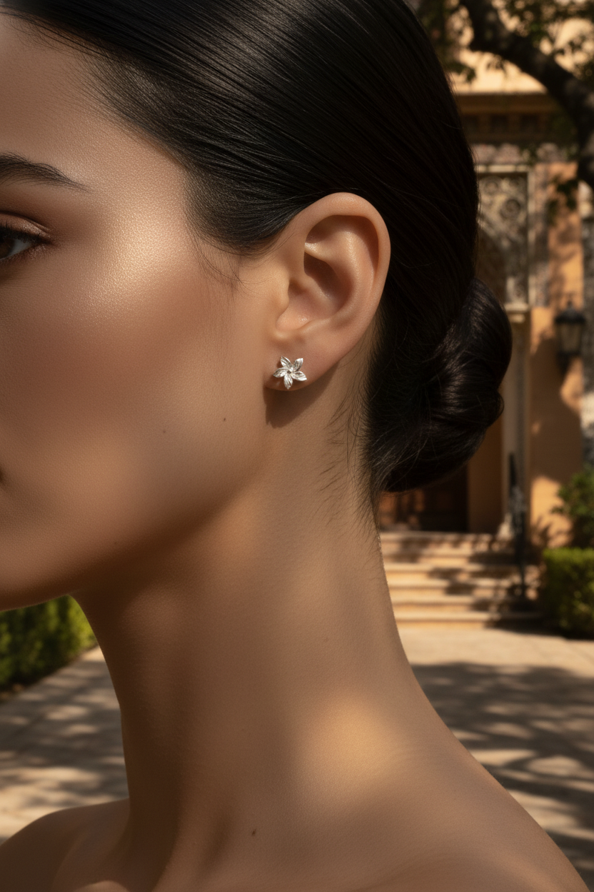 Sterling Silver Girls Small Hawaiian Plumeria Flower Stud Earrings