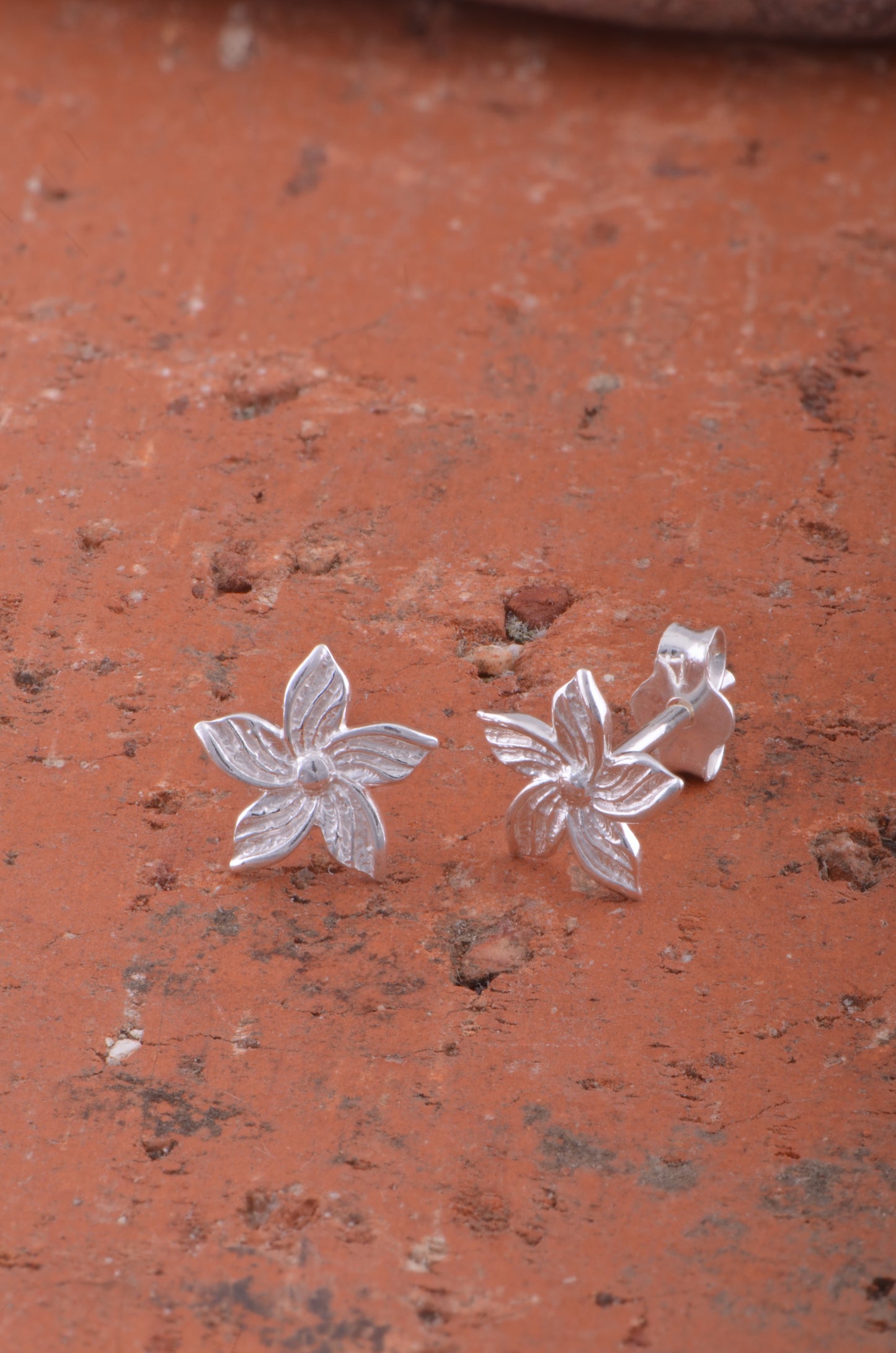 Sterling Silver Girls Small Hawaiian Plumeria Flower Stud Earrings