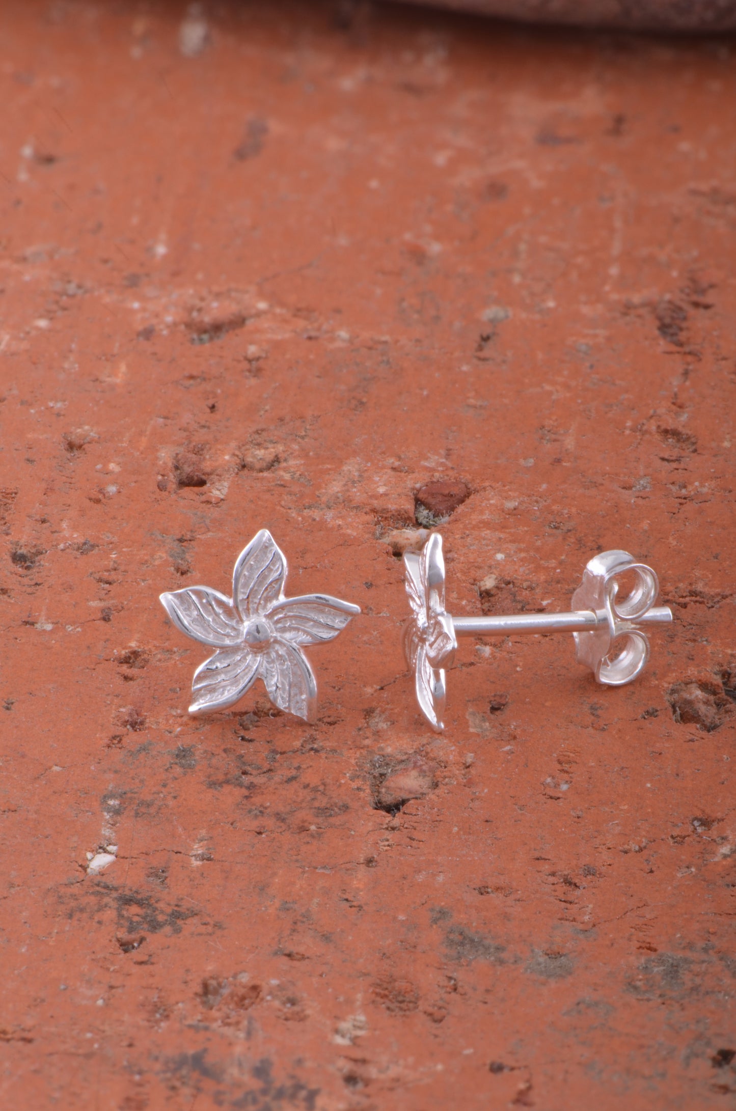 Sterling Silver Girls Small Hawaiian Plumeria Flower Stud Earrings