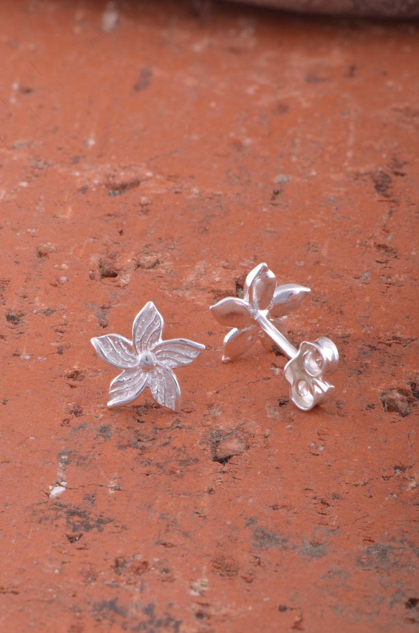 Sterling Silver Girls Small Hawaiian Plumeria Flower Stud Earrings