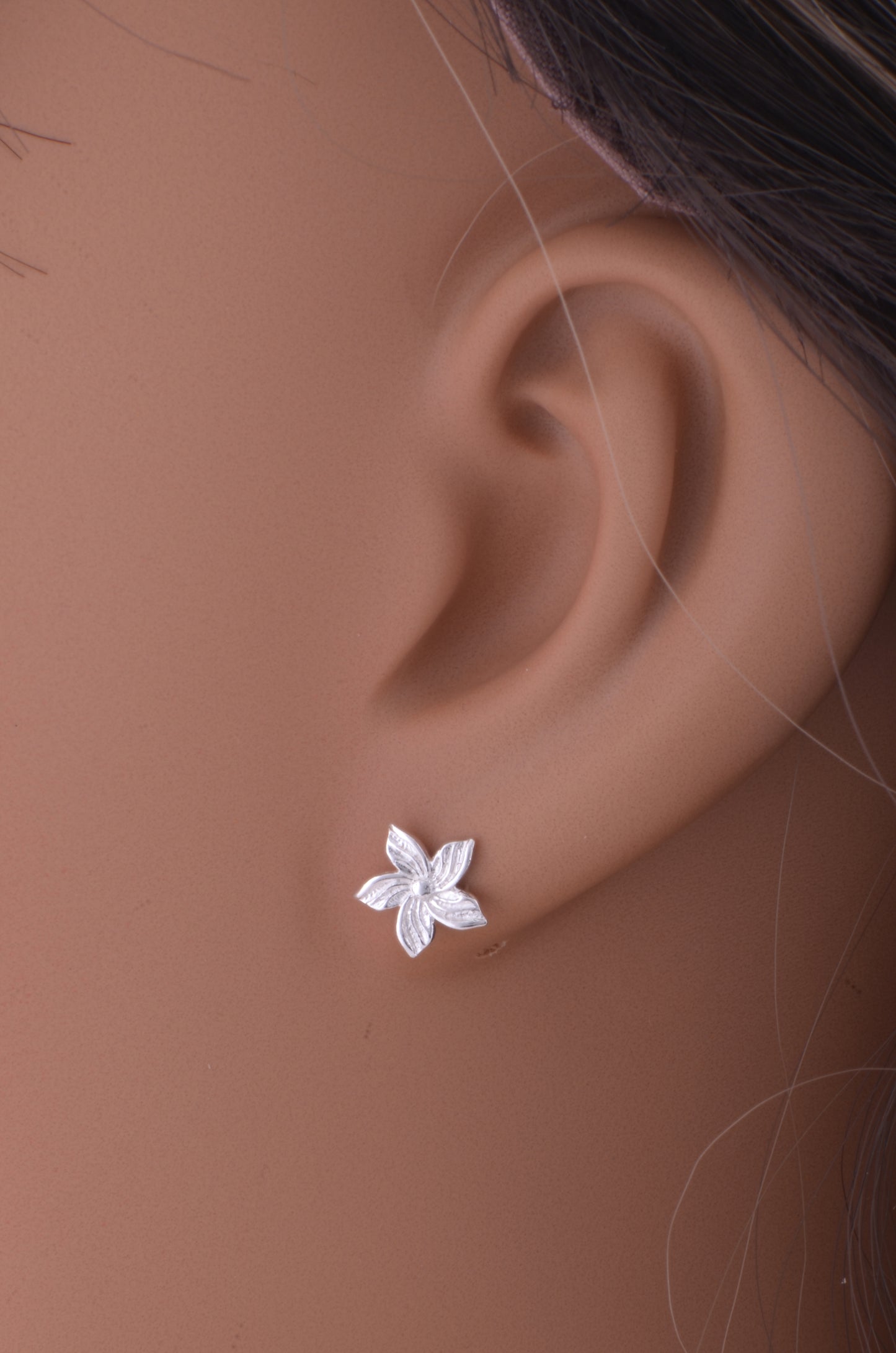 Sterling Silver Girls Small Hawaiian Plumeria Flower Stud Earrings