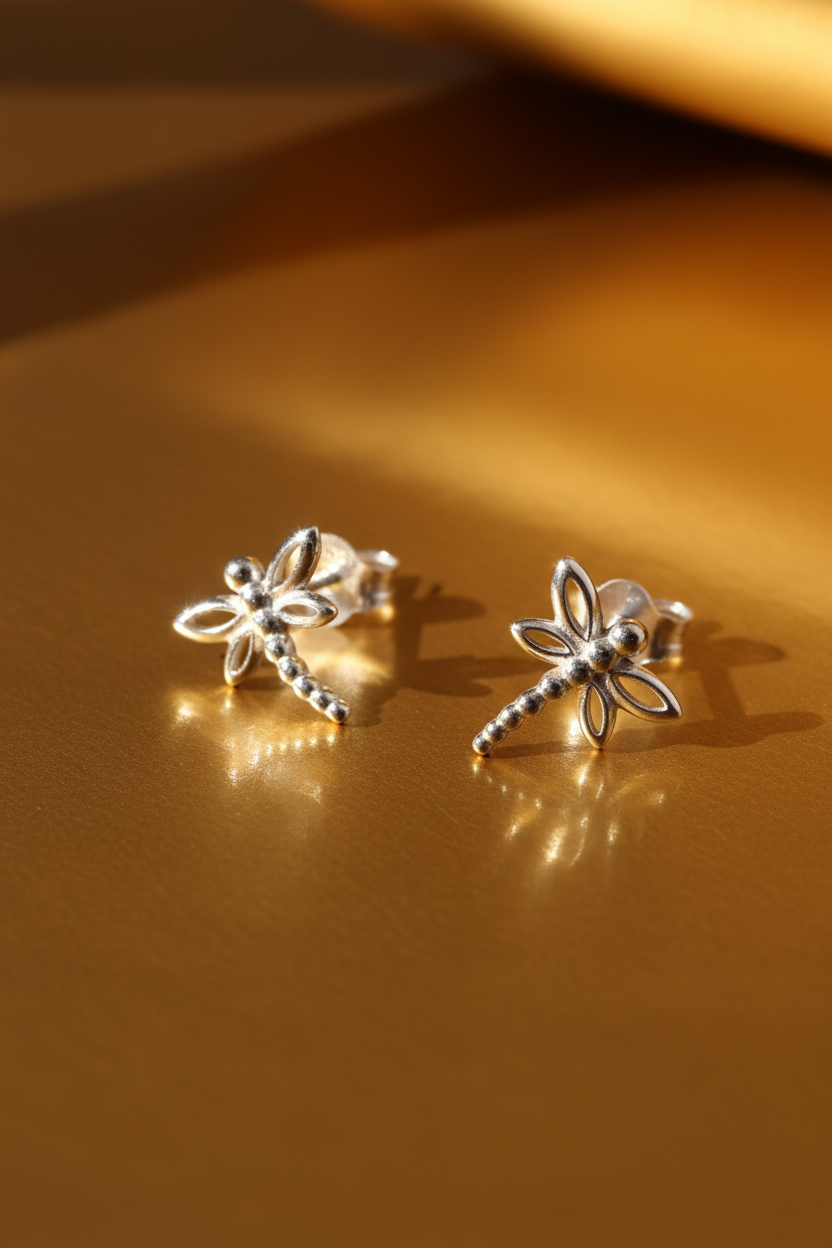 Sterling Silver Girls Dainty Dragonfly Stud Earrings | SilverCloseOut