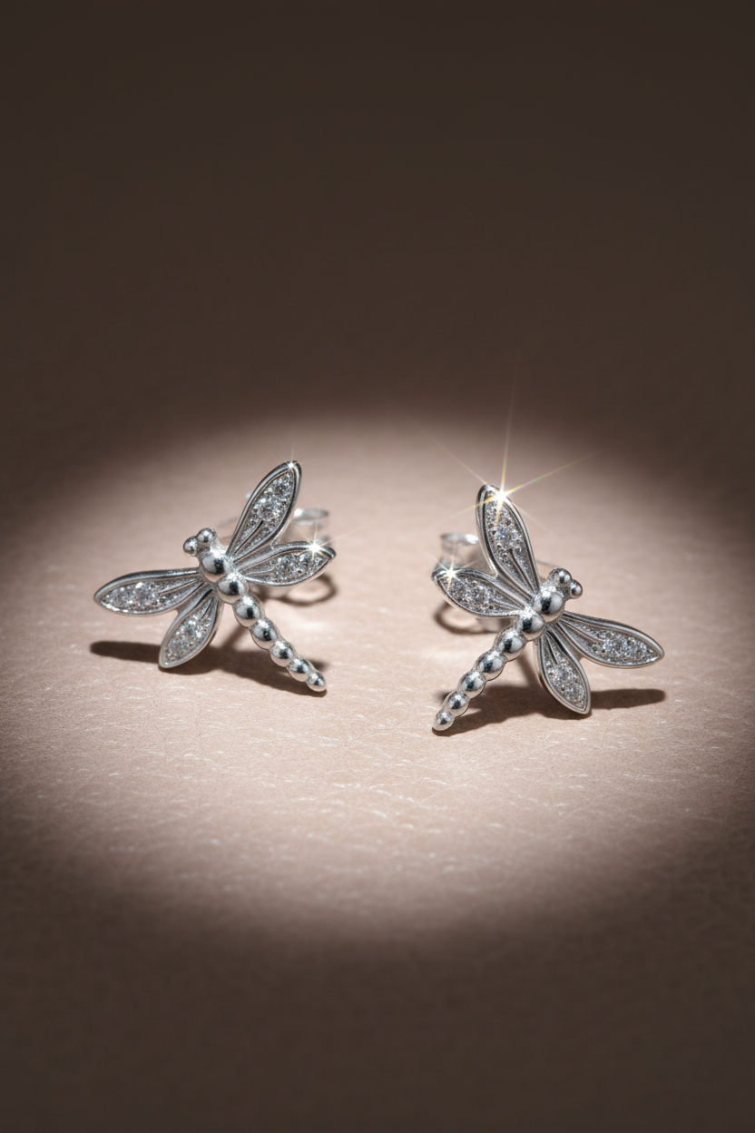 Sterling Silver Girls Dainty Dragonfly Stud Earrings | SilverCloseOut