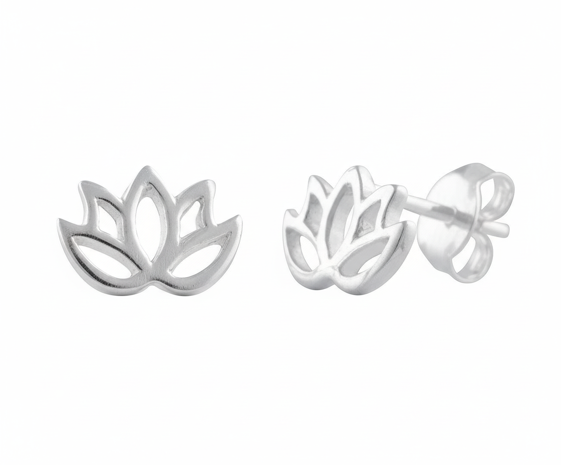 Sterling Silver Girls Small Yogi Lotus Peace Flower Stud Earrings