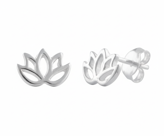 Sterling Silver Girls Small Yogi Lotus Peace Flower Stud Earrings