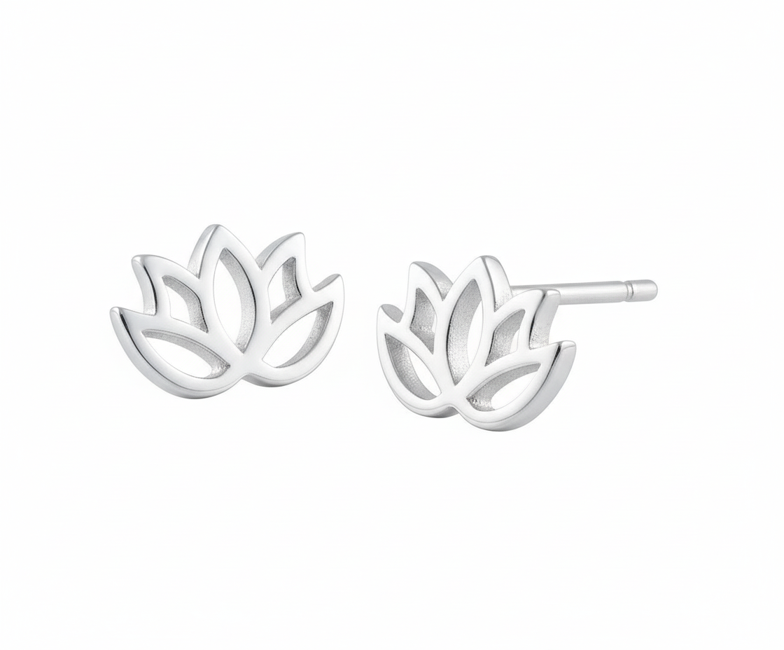 Sterling Silver Girls Small Yogi Lotus Peace Flower Stud Earrings