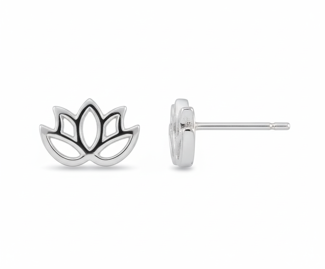 Sterling Silver Girls Small Yogi Lotus Peace Flower Stud Earrings