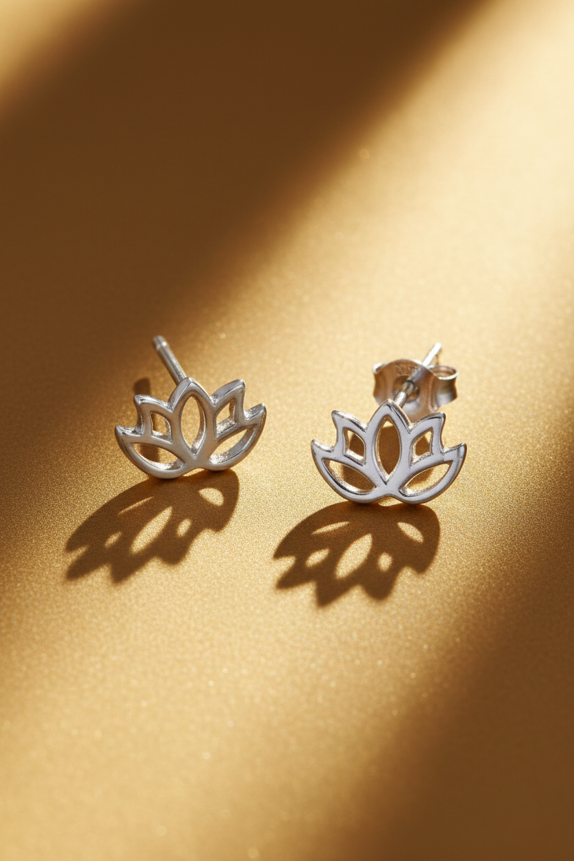 Sterling Silver Girls Small Yogi Lotus Peace Flower Stud Earrings