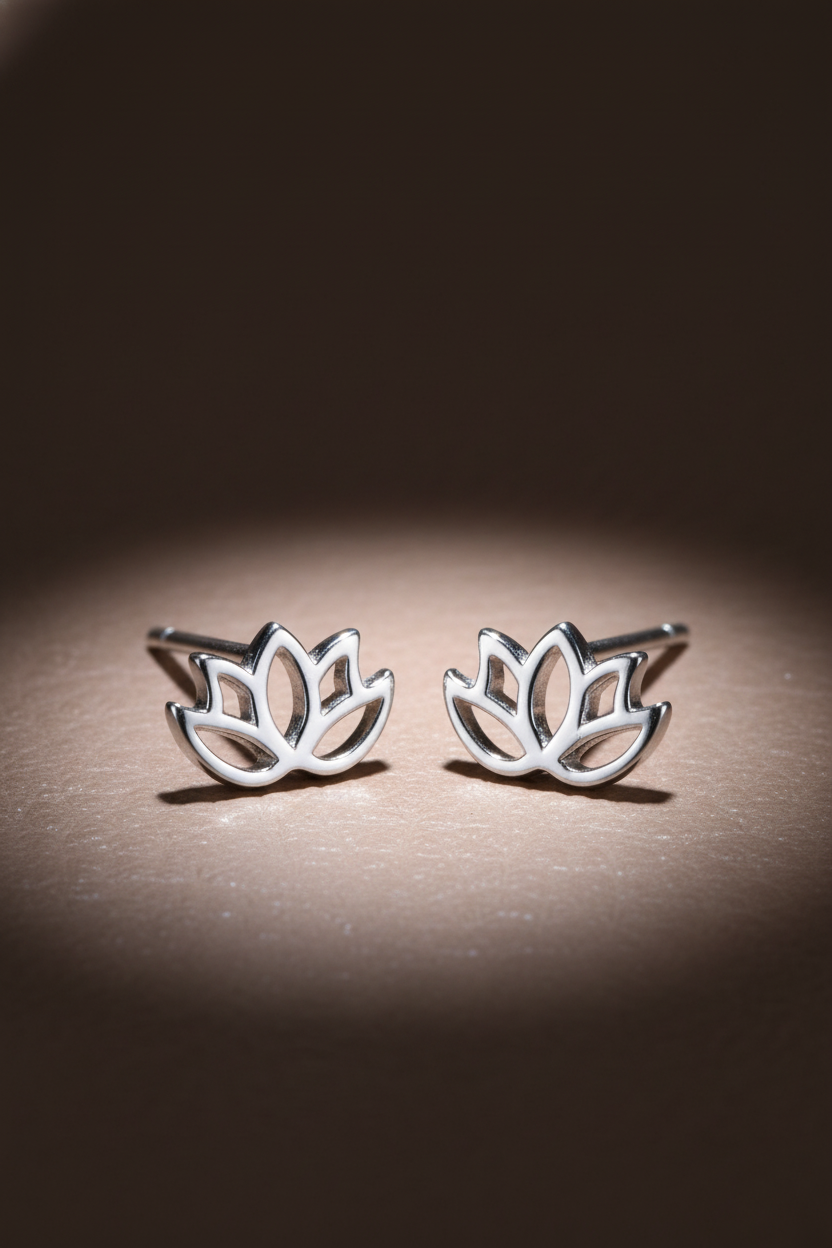 Sterling Silver Girls Small Yogi Lotus Peace Flower Stud Earrings