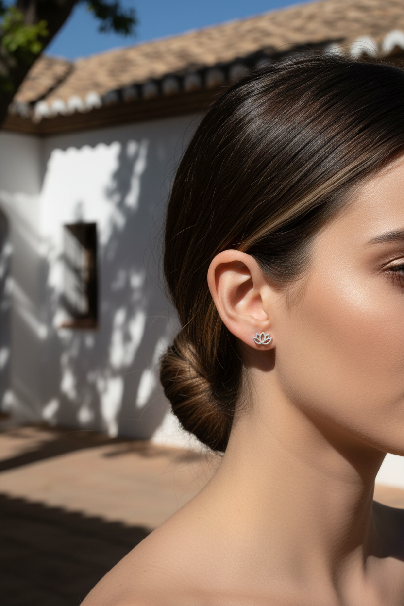 Sterling Silver Girls Small Yogi Lotus Peace Flower Stud Earrings