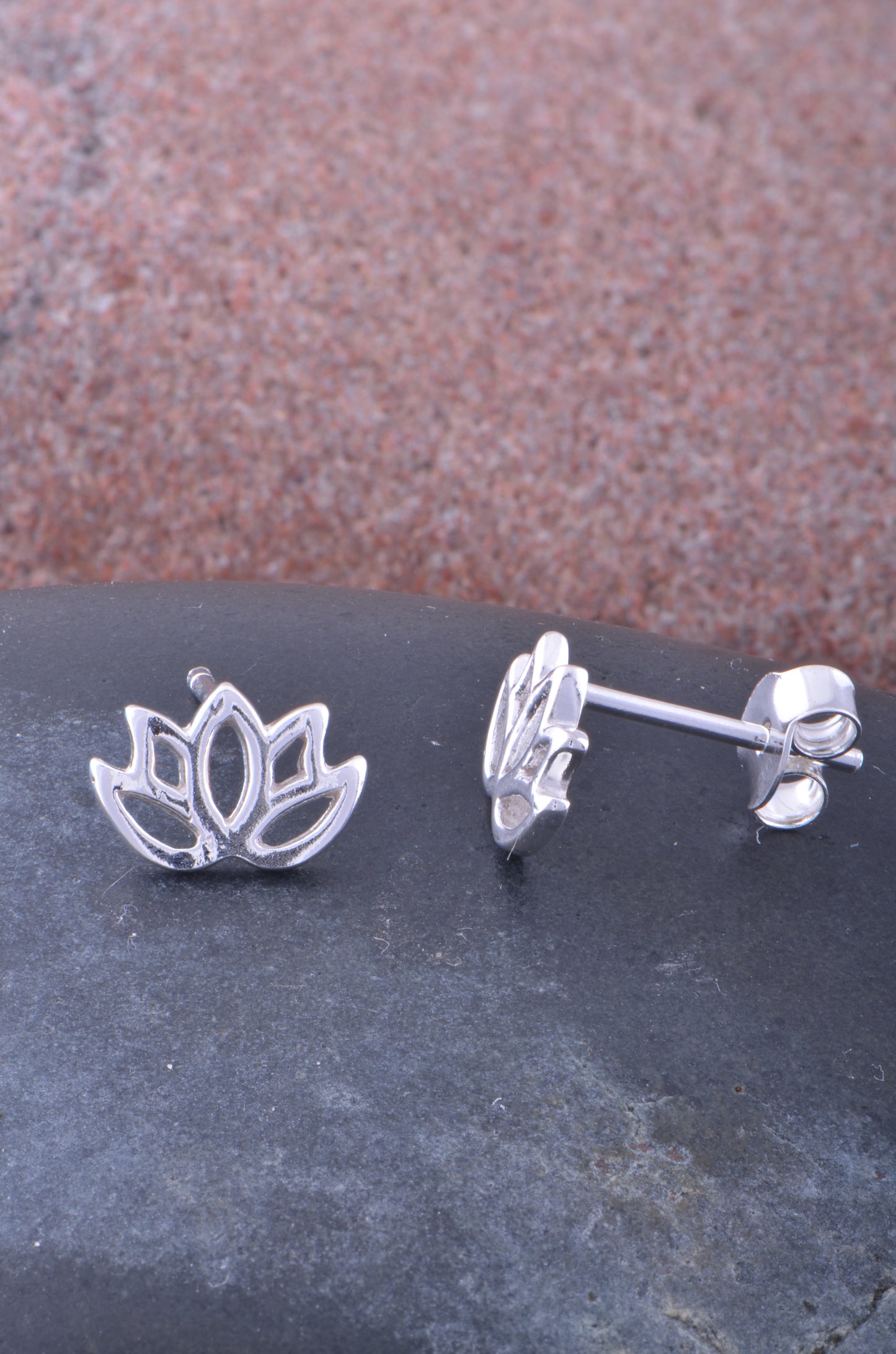 Sterling Silver Girls Small Yogi Lotus Peace Flower Stud Earrings