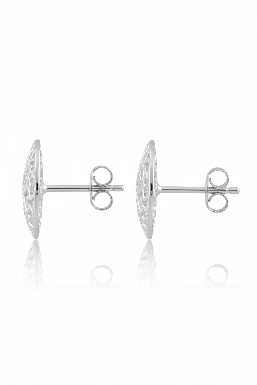 Sterling Silver Girls Big Boho Filigree Heart Stud Earrings, 14mm