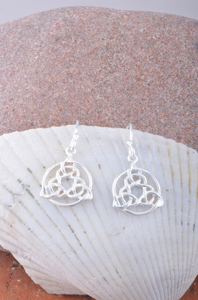 Sterling Silver Girls Dainty Round Celtic Triquetra Dangle Earrings