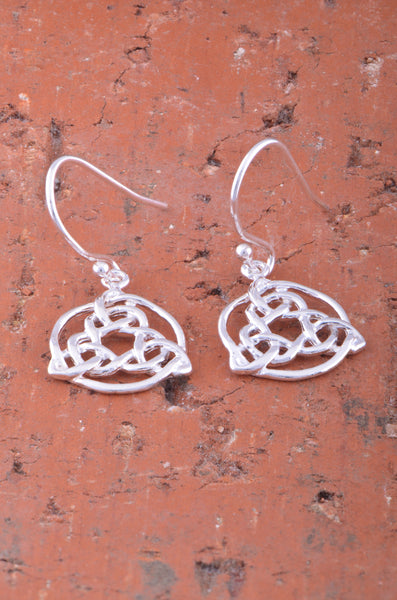 Sterling Silver Girls Dainty Round Celtic Triquetra Dangle Earrings