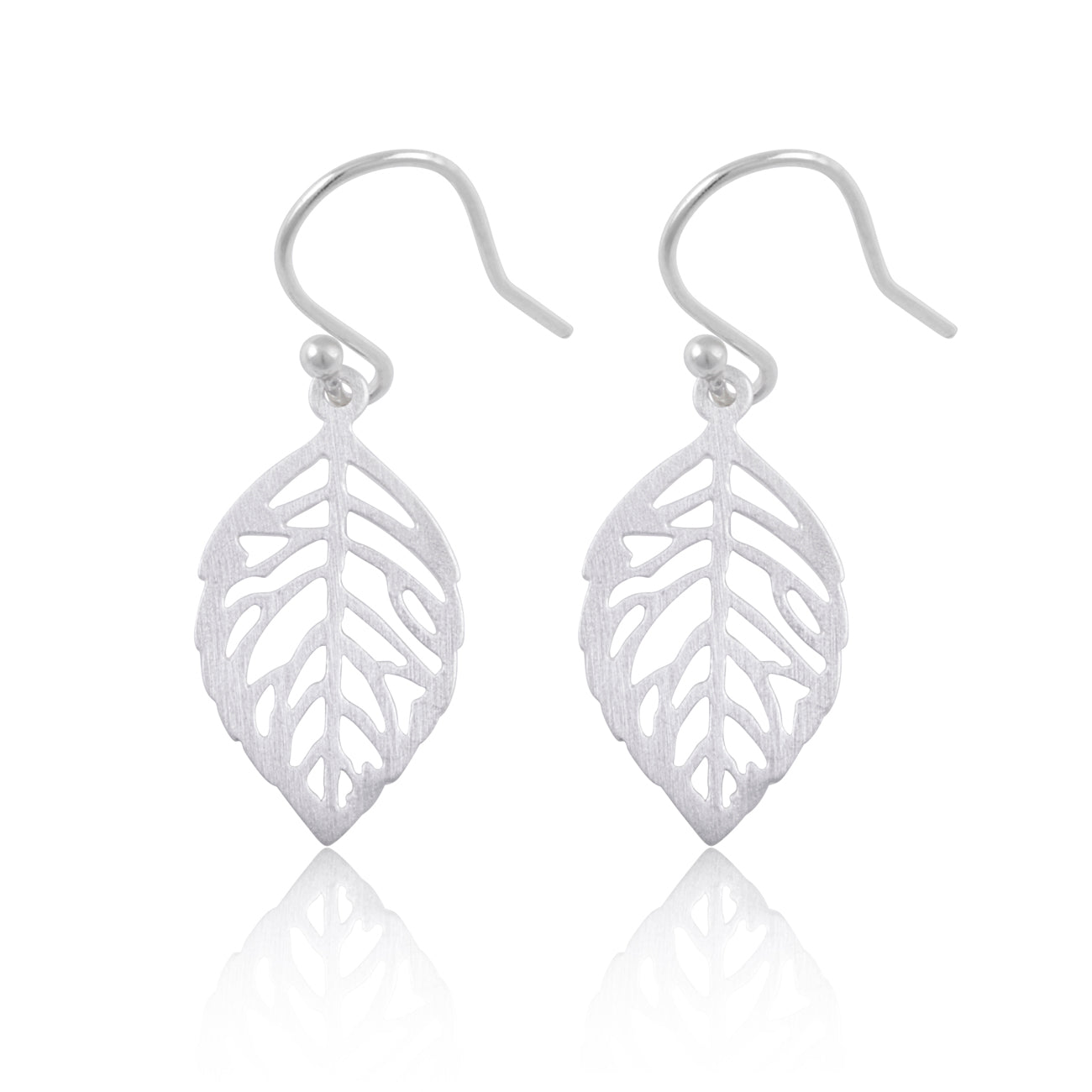 Sterling Silver Brushed Autumn Leaf Drop Earrings