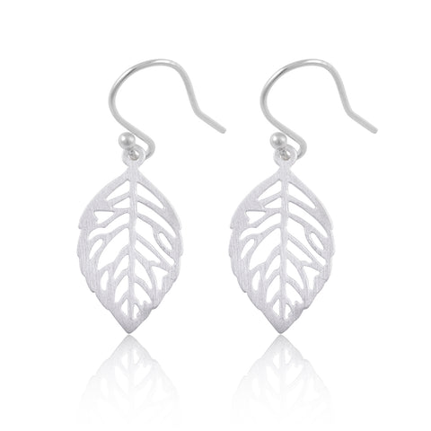 Sterling Silver Brushed Autumn Leaf Drop Earrings