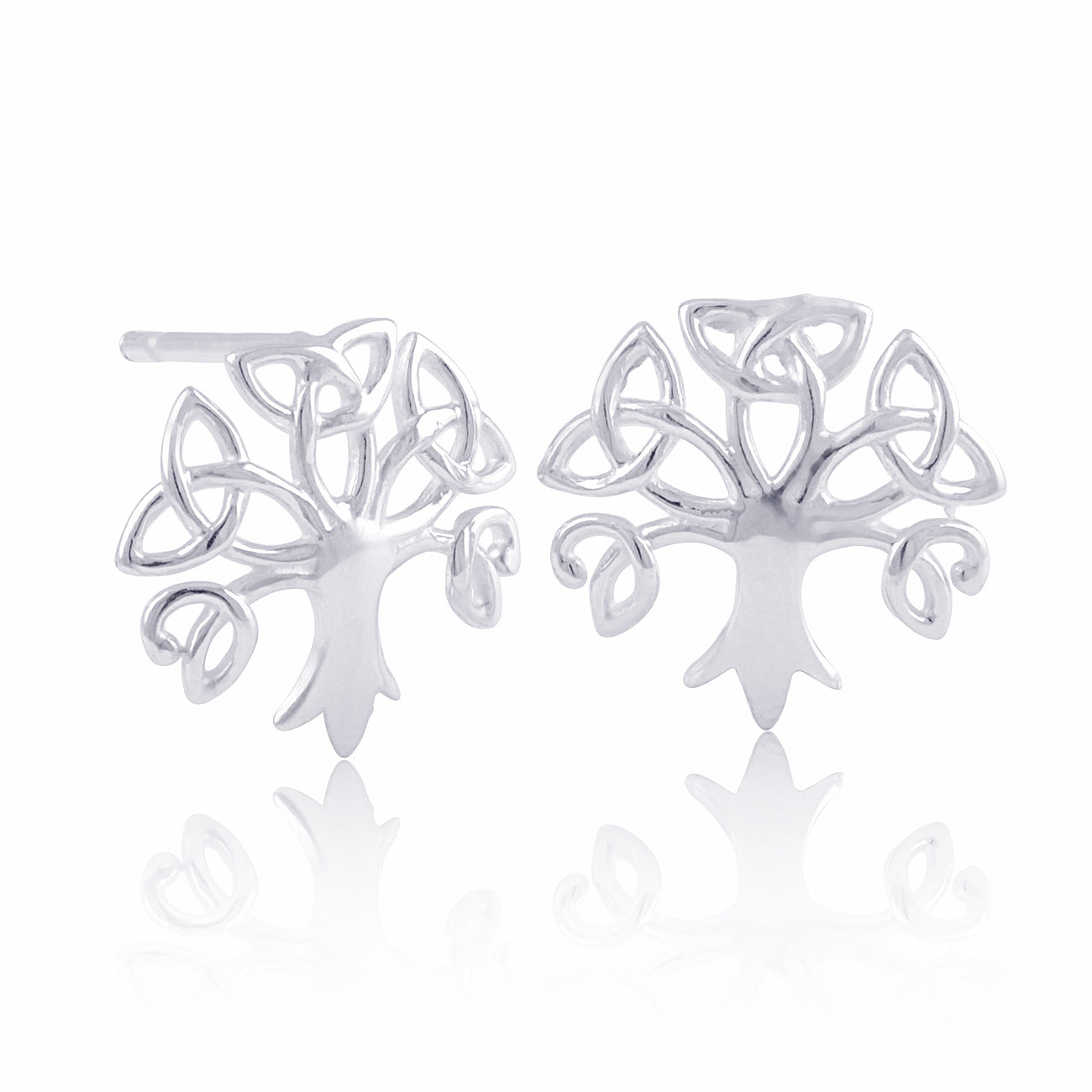 Sterling Silver Girls Medium Celtic Triquetra Trinity Tree Stud Earrings