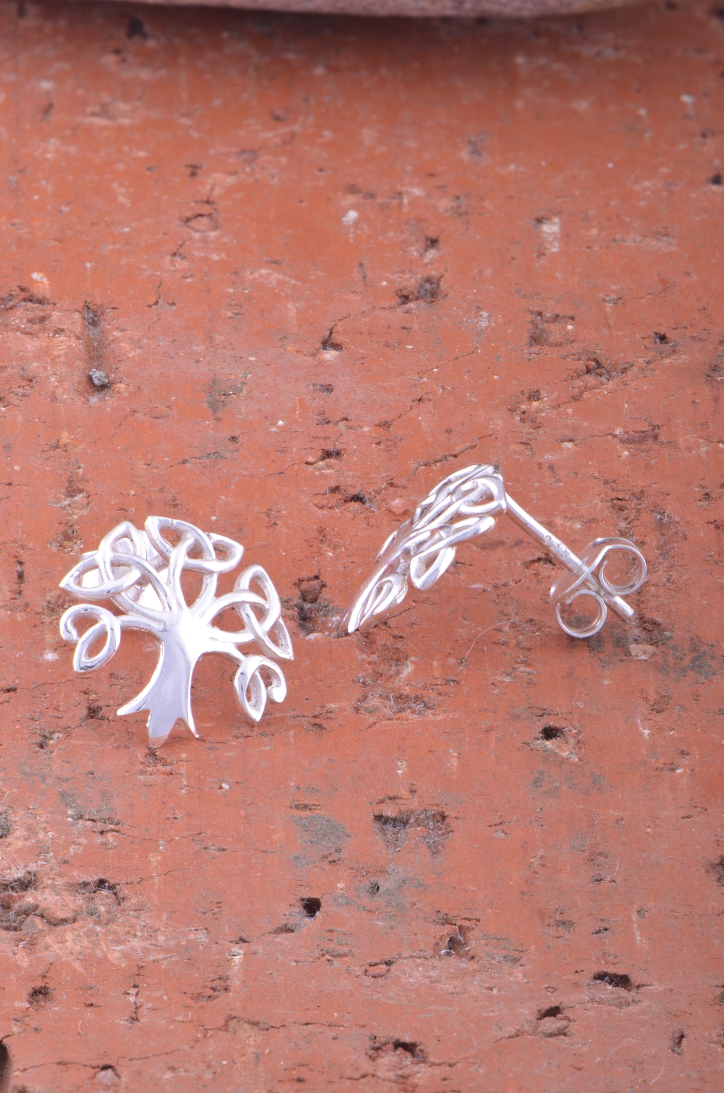 Sterling Silver Girls Medium Celtic Triquetra Trinity Tree Stud Earrings