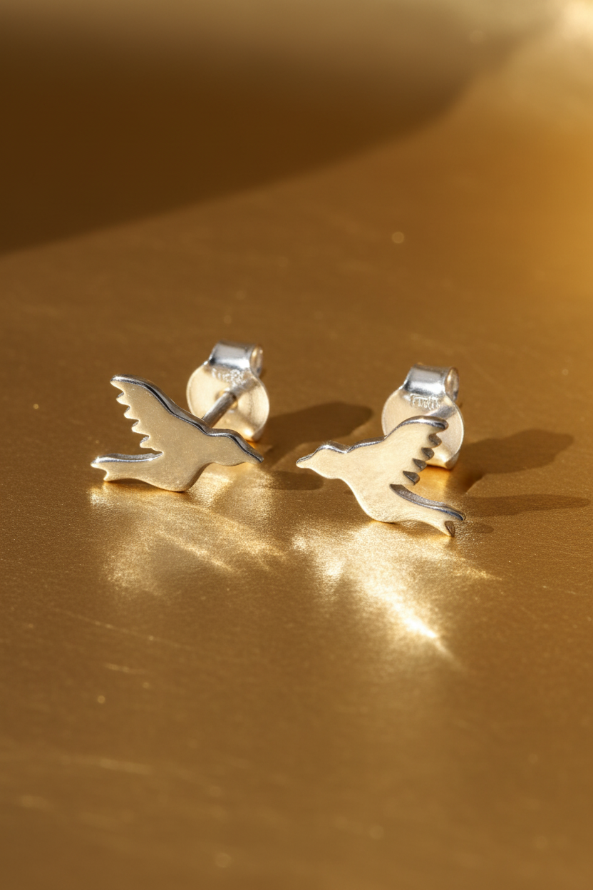Sterling Silver Girls Dainty Dove Stud Earrings | SilverCloseOut